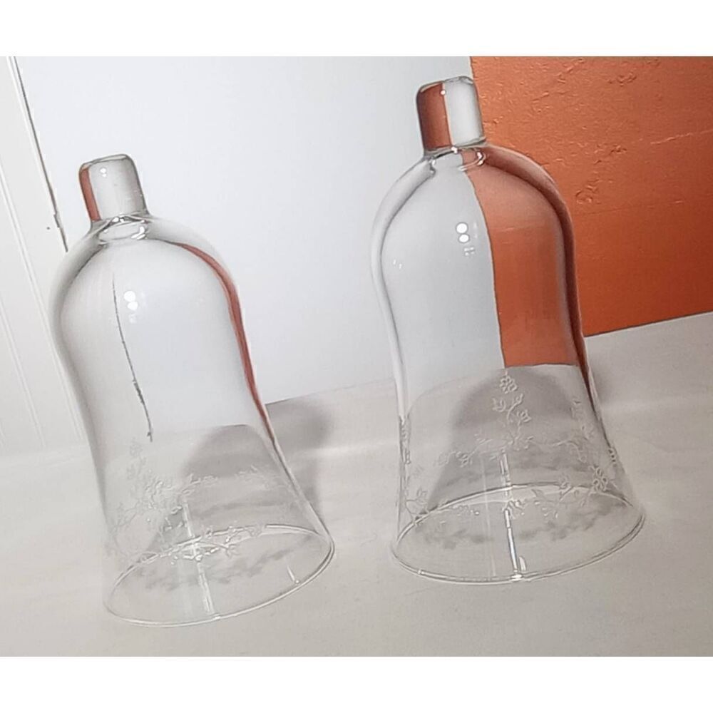 Set of two vintage glass etched tea light inserts